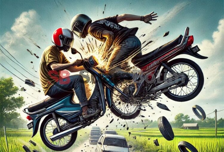 Adu Banteng di Jalan Raya Tlajung Udik, Dua Pengendara Luka Ringan