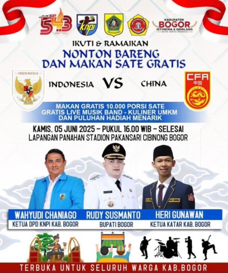 Nobar Timnas di Pakansari, Karang Taruna-KNPI Kabupten Bogor Siapkan 10 Ribu Sate Gratis
