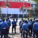 Bendera Merah Putih Raksasa Terpampang di Dinding Stadion Pakansari