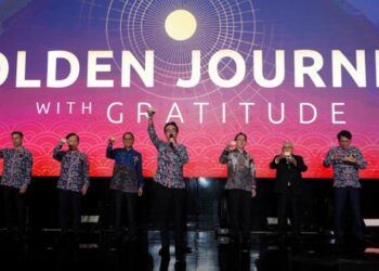 Presiden Direktur MSIG Indonesia Shikato Takeuchi saat memberikan sambutan dalam perayaan HUT ke-50 di Jakarta