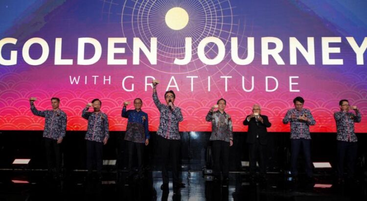 Presiden Direktur MSIG Indonesia Shikato Takeuchi saat memberikan sambutan dalam perayaan HUT ke-50 di Jakarta